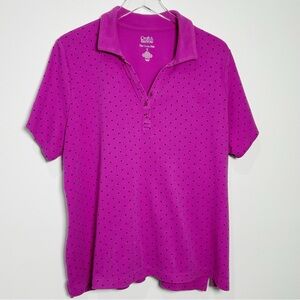 Croft & Barrow The Classic Polo Shirt Purple Black Polka Dot Short Sleeve